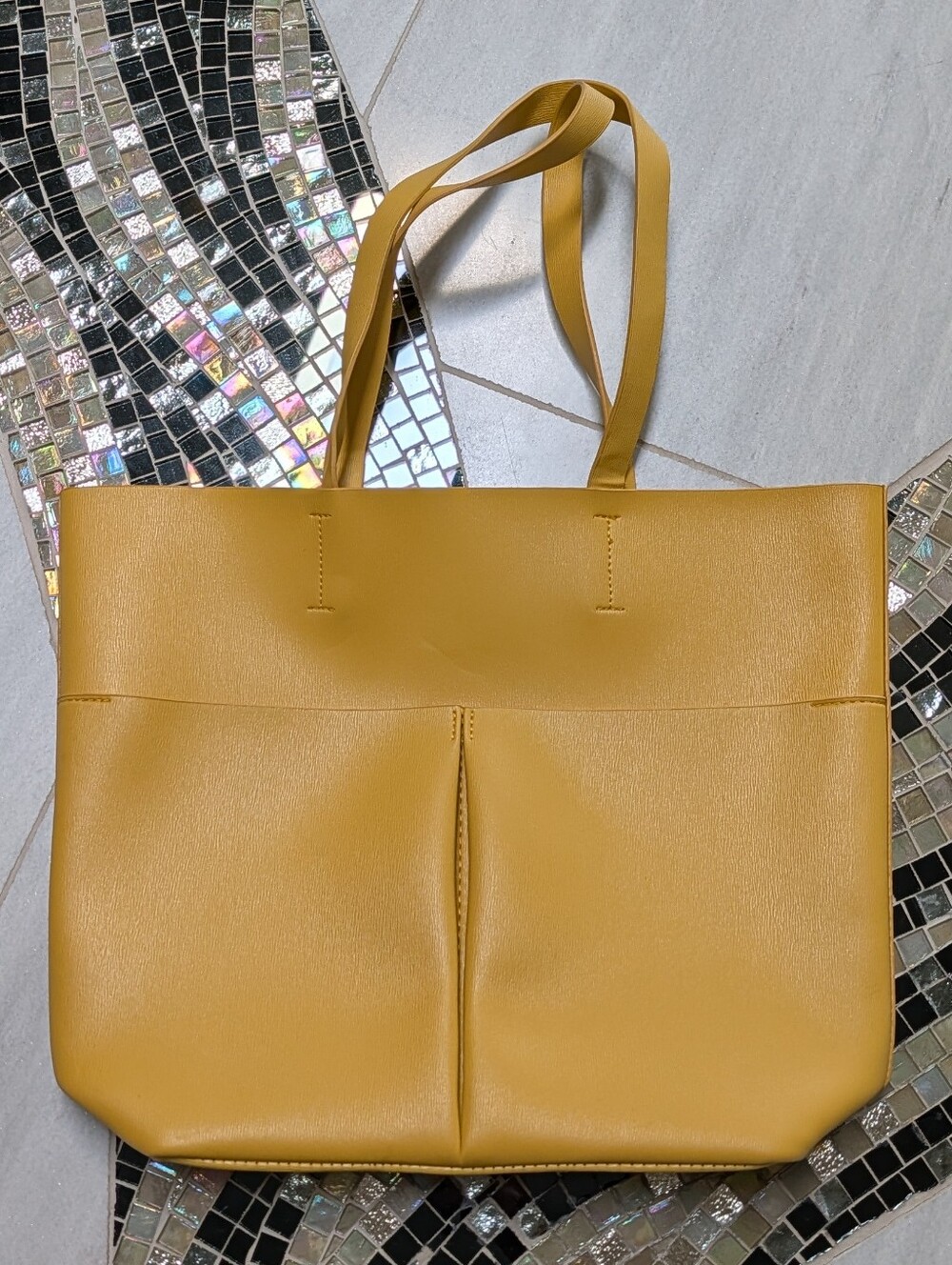 NEIMAN MARCUS yellow faux leather tote bag
